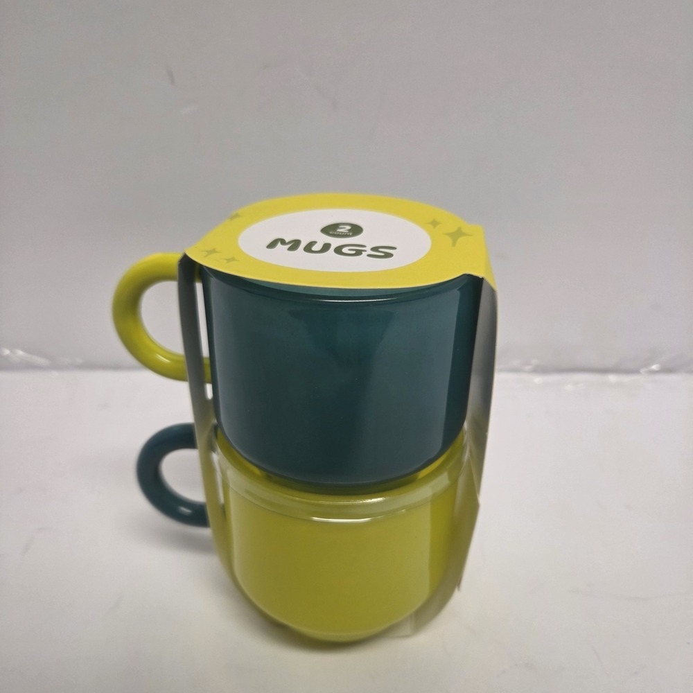 NEW Matcha Mugs Playground Set of 2 Teal & Yellow glass mugs/hand crafted